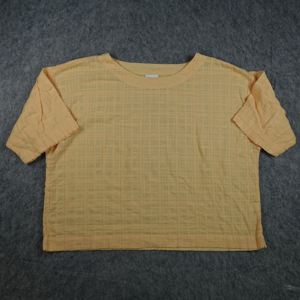 J Jill Top Women Medium Yellow Cotton Textured Short Sleeve Boxy Coastal
